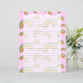 Pastel Pink Kawaii Rainbow Stationery Paper (Staand voorkant)