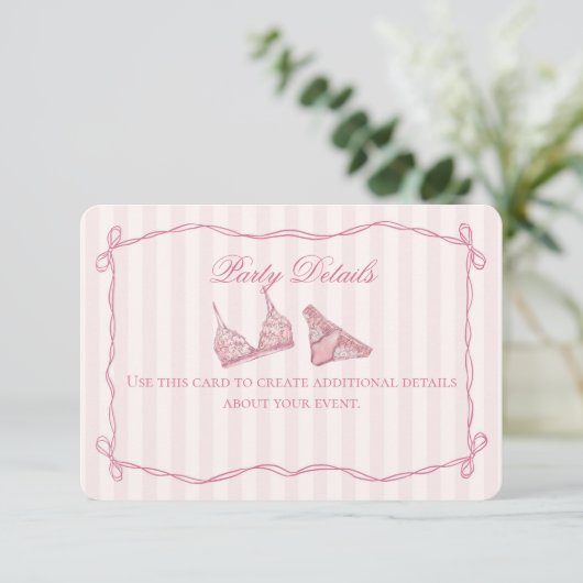Pastel Pink Lace Lingerie Shower Details Informatiekaartje (Staand voorkant)