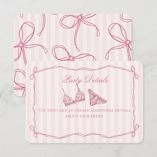Pastel Pink Lace Lingerie Shower Details Informatiekaartje (Voorkant / Achterkant)