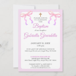 Pastel Pink & Lavender Ombre Bow Baptism Kaart