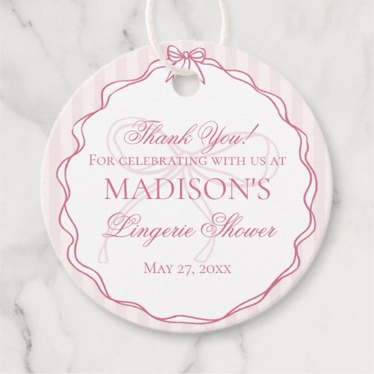 Pastel Pink Lingerie Shower Bachelorette Party Bedankjes Labels (Voorkant)