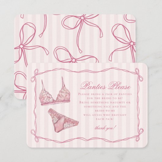 Pastel Pink Lingerie Shower Panties Please Informatiekaartje (Voorkant / Achterkant)