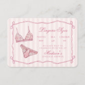 Pastel Pink Lingerie Sizes Shower Bow Informatiekaartje (Voorkant)
