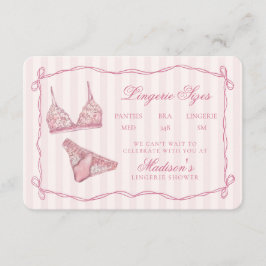 Pastel Pink Lingerie Sizes Shower Bow Informatiekaartje