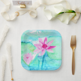 Pastel Pink Lotus Flowers Waterverf Papieren Bordje