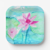 Pastel Pink Lotus Flowers Waterverf Papieren Bordje (Voorkant)