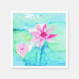 Pastel Pink Lotus Flowers Waterverf Servet
