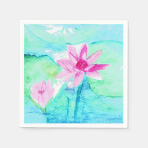 Pastel Pink Lotus Flowers Waterverf Servet