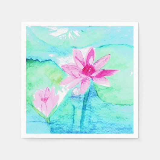 Pastel Pink Lotus Flowers Waterverf Servet (Voorkant)