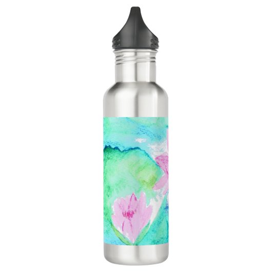 Pastel Pink Lotus Flowers Waterverf Waterfles (Links)