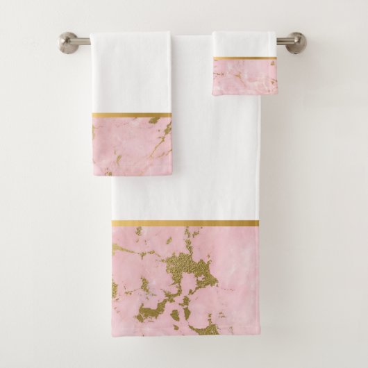 PASTEL PINK MARBLE GOLD BATHROOM TOWEL SET BAD HANDDOEK (Insitu)