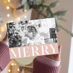 Pastel Pink Merry & Family Photo | Happy Briefkaart<br><div class="desc">Pastel Pink Merry & Family Photo | Happy</div>
