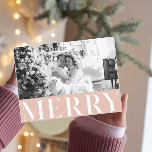 Pastel Pink Merry & Family Photo Happy Briefkaart