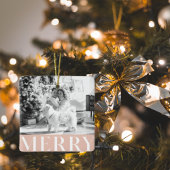Pastel Pink Merry & Family Photo | Happy Keramisch Ornament