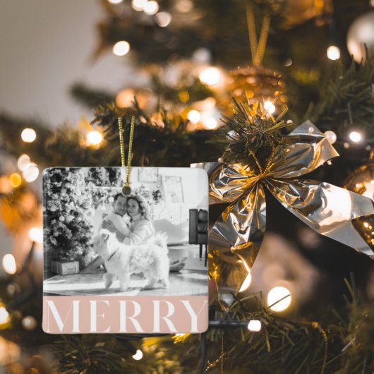 Pastel Pink Merry & Family Photo | Happy Keramisch Ornament