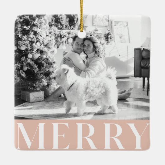 Pastel Pink Merry & Family Photo | Happy Keramisch Ornament (Achterkant)
