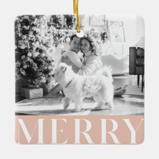 Pastel Pink Merry & Family Photo | Happy Keramisch Ornament (Voorkant)
