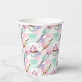 Pastel Pink & Mint Cupcake Baking Pattern Papieren Bekers