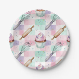 Pastel Pink & Mint Cupcake Baking Pattern Papieren Bordje