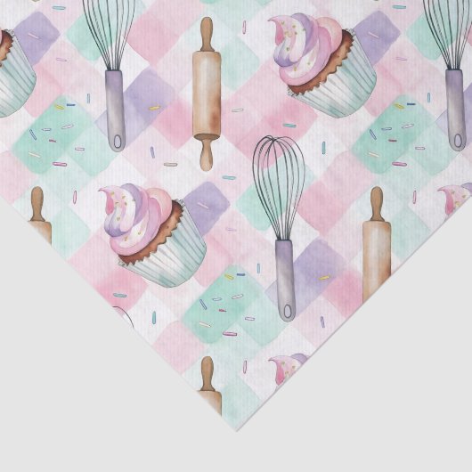 Pastel Pink & Mint Cupcake Baking Pattern Tissuepapier (Detail)
