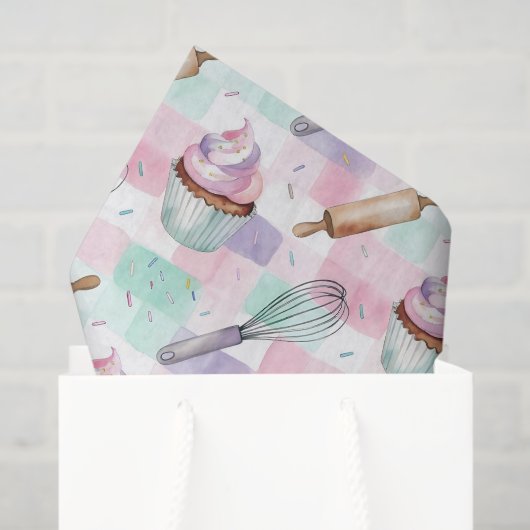 Pastel Pink & Mint Cupcake Baking Pattern Tissuepapier (Cadeauzakje)