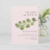 Pastel pink mint gold eucalyptus leaf wedding kaart (Staand voorkant)