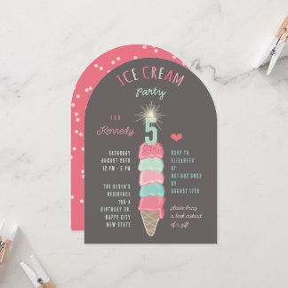 Pastel Pink Mint Ice Cream Girl 5th Birthday Party Kaart