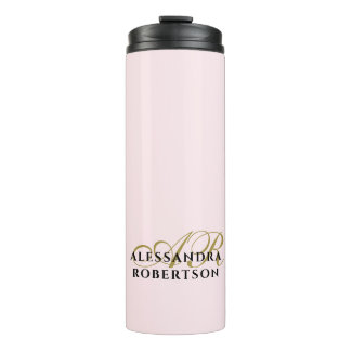 Pastel Pink Monogram Gold Black Minimalist Stylish Thermosbeker