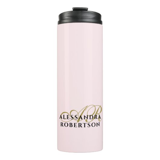 Pastel Pink Monogram Gold Black Minimalist Stylish Thermosbeker (Voorkant)