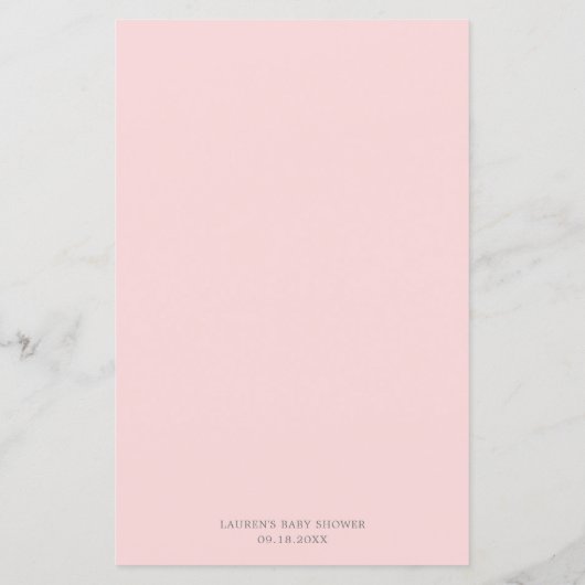 Pastel Pink Nursery Rhyme Quiz Baby shower Game (Achterkant)