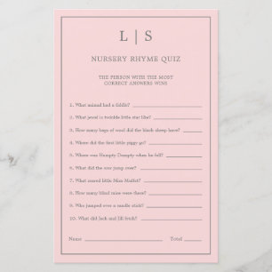 Pastel Pink Nursery Rhyme Quiz Baby shower Game