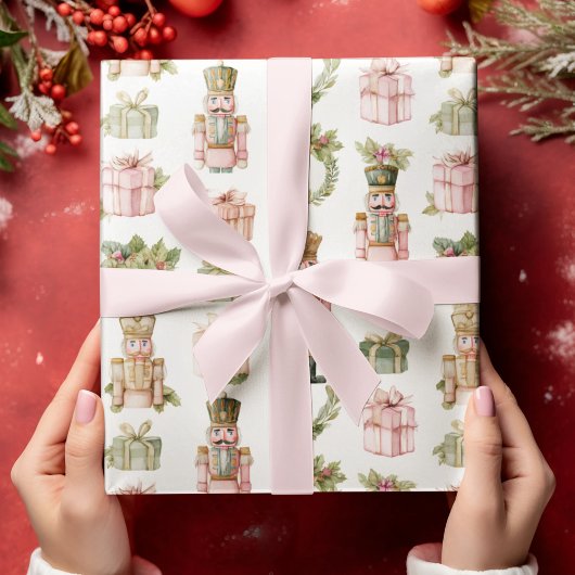 Pastel Pink Nutcracker Christmas Wrapping Paper Cadeaupapier