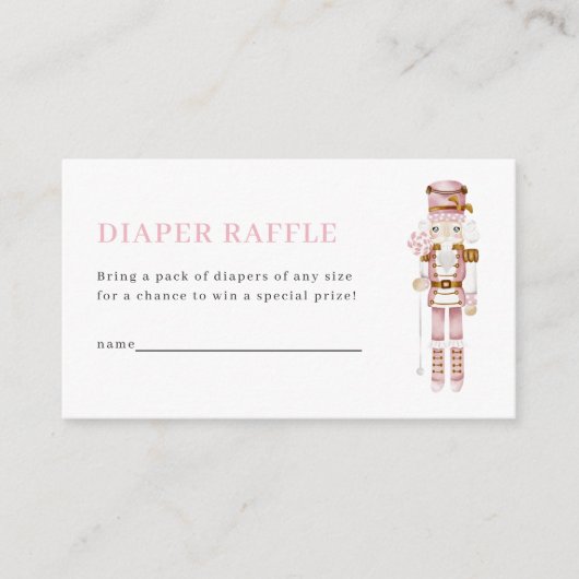 Pastel Pink Nutcracker Diaper Raffle Card Informatiekaartje (Voorkant)