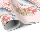 Pastel Pink Ocean baby Narwhal kleurrijke zeeschel Cadeaupapier (Rol Hoek)
