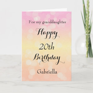 Pastel Pink Oranje Yellow Bokeh 20th Birthday Card Kaart