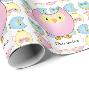 Pastel Pink Owl Baby shower Thema Cadeaupapier