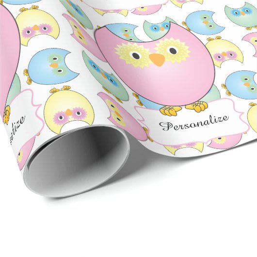 Pastel Pink Owl Baby shower Thema Cadeaupapier (Rol Hoek)