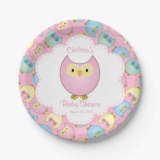 Pastel Pink Owl Baby shower Thema Papieren Bordje (Voorkant)