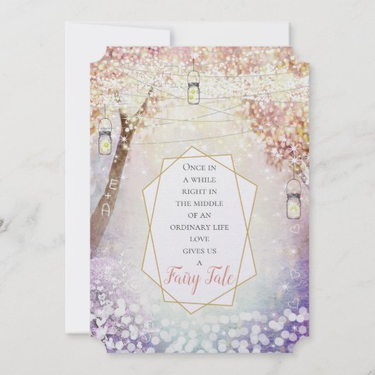 Pastel Pink Paars Blue Green Fairy Tale Weddenscha Kaart (Achterkant)