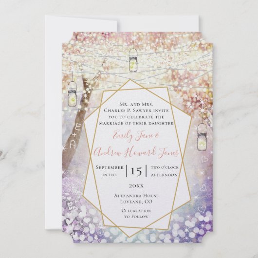 Pastel Pink Paars Blue Green Fairy Tale Weddenscha Kaart (Voorkant)