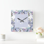 Pastel Pink Paars Dusty Blue Floral Monogram Vierkante Klok (Huis)