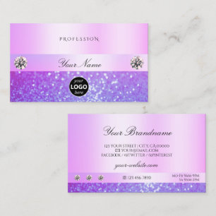 Pastel Pink Paars Glitter Jewels en Logo Glamor Visitekaartje