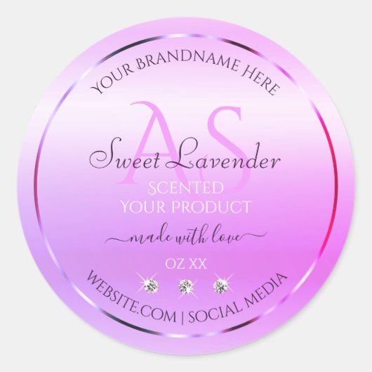 Pastel Pink Paars Product Labels juwelen Monogram (Voorkant)