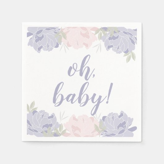 Pastel Pink & Paarse Peonies Baby shower Servet (Voorkant)