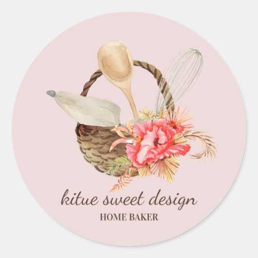 Pastel Pink Pastry Chef Bakery Ronde Sticker (Voorkant)