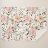 Pastel Pink Peach Olive Brown | bladeren van Flora Sherpa Deken (Voorkant (horizontaal))