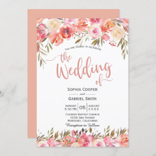 Pastel Pink Peach Roos Floral Weddenschap Kaart