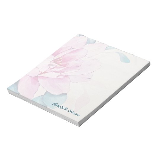 Pastel Pink Peony Waterverf, Feminine Floral Notitieblok (Linkerzijde)