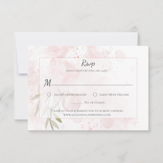 Pastel Pink Peony Waterverf Wash RSVP (Voorkant)