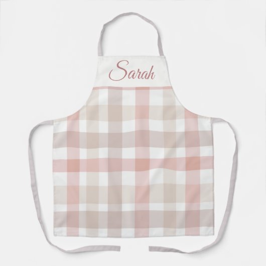 Pastel Pink Plaid Custom Name Kitchen Apron Schort (Voorkant)